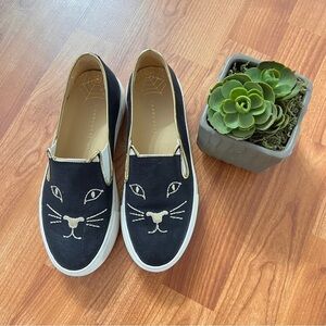 Charlotte Olympia - Kitty Cat Platform Slip On Sneakers - Black & Gold - Sz 36
